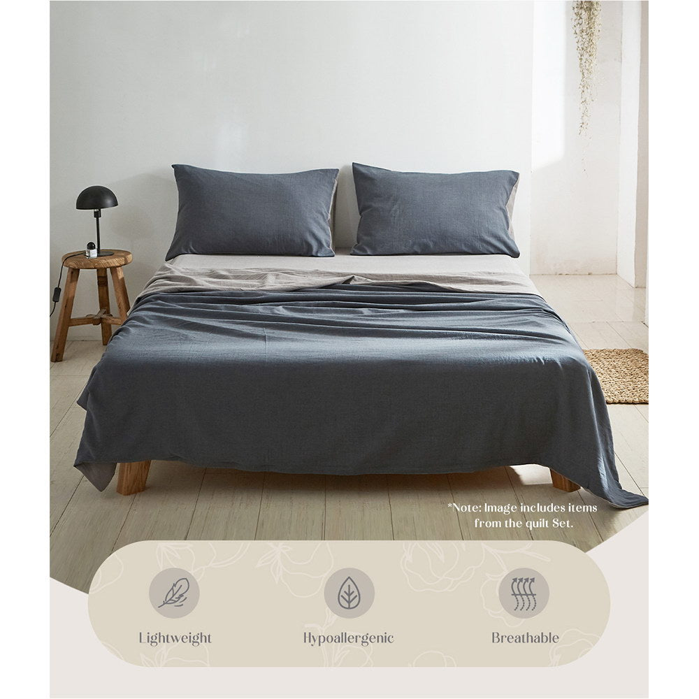 Cosy Club Single Bed Sheets Set Cotton Navy Grey