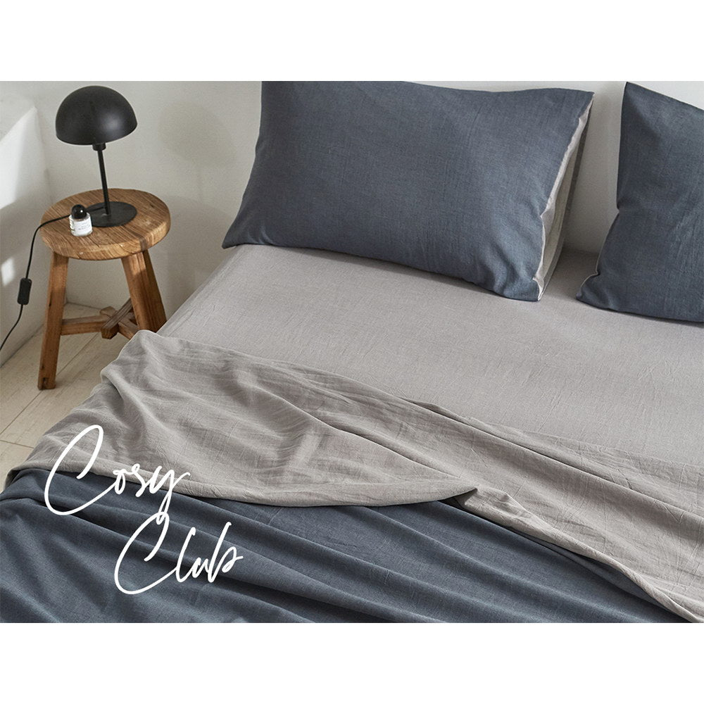Cosy Club Single Bed Sheets Set Cotton Navy Grey