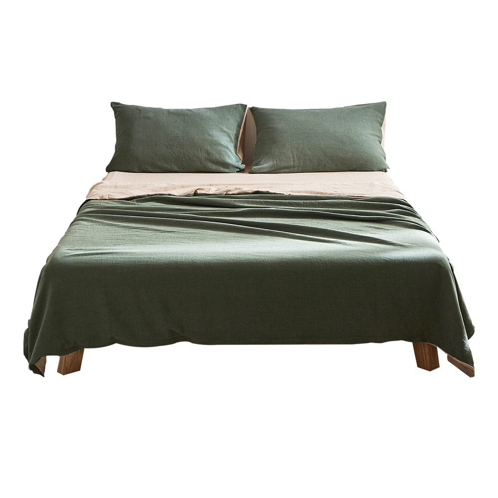 Cosy Club Single Bed Sheets Set Cotton Green Beige