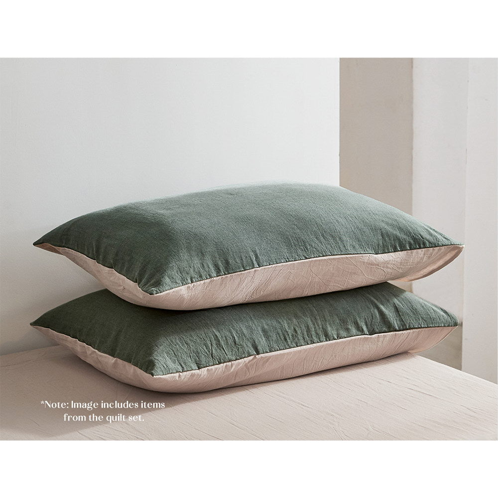 Cosy Club Single Bed Sheets Set Cotton Green Beige