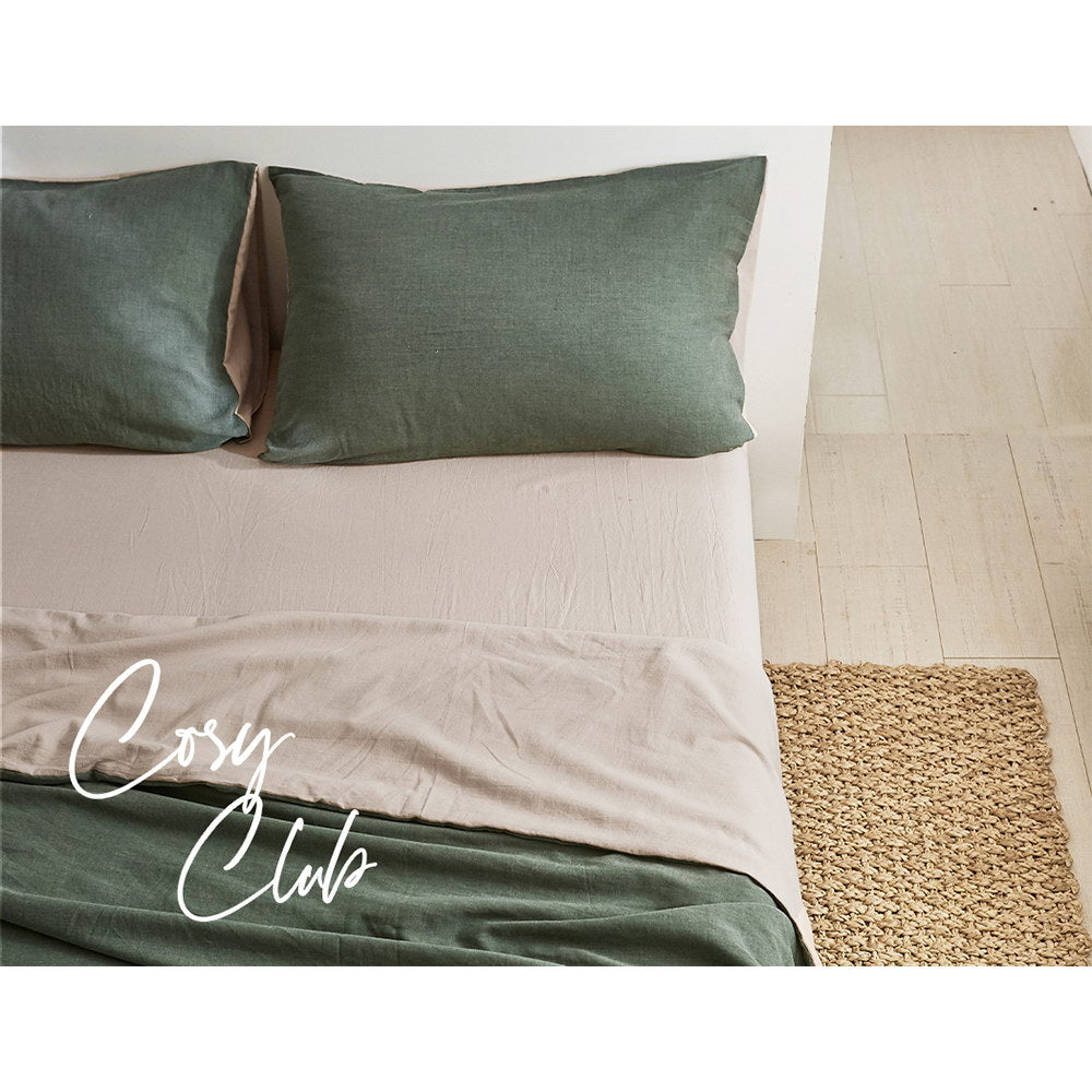 Cosy Club Single Bed Sheets Set Cotton Green Beige