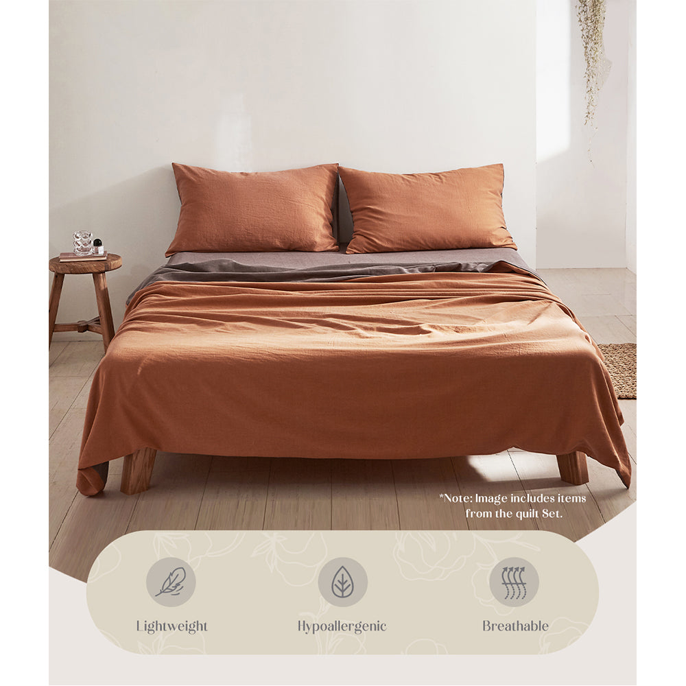 Cosy Club Single Bed Sheets Set Cotton Orange Brown