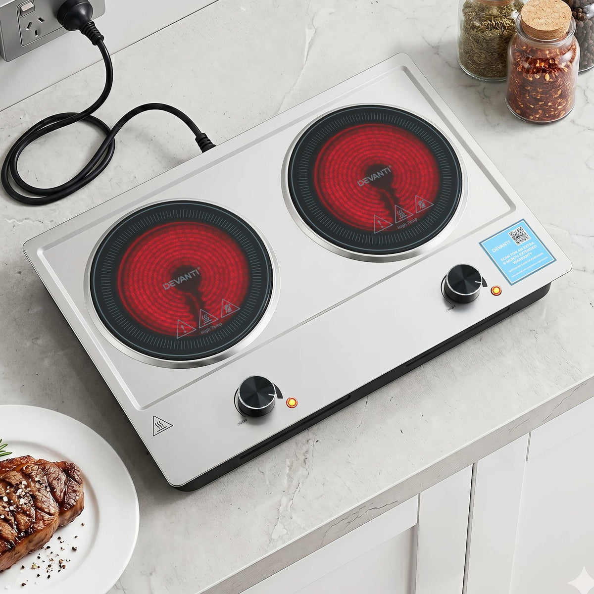 Devanti 2 Hob Ceramic Cooktop Electric Hot Plate Infrared 2400W