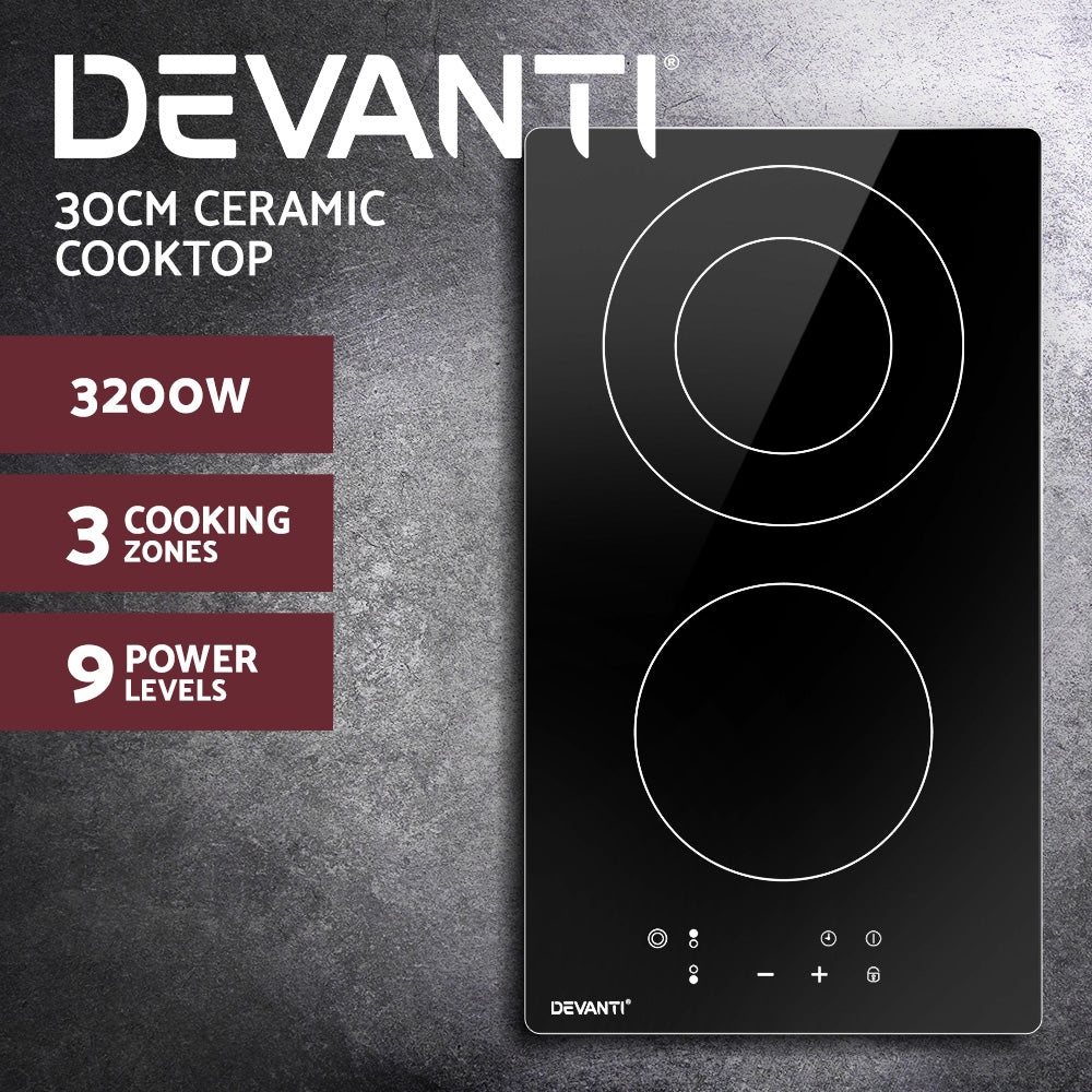 Devanti 30cm Electric Ceramic Cooktop Black Touch Control