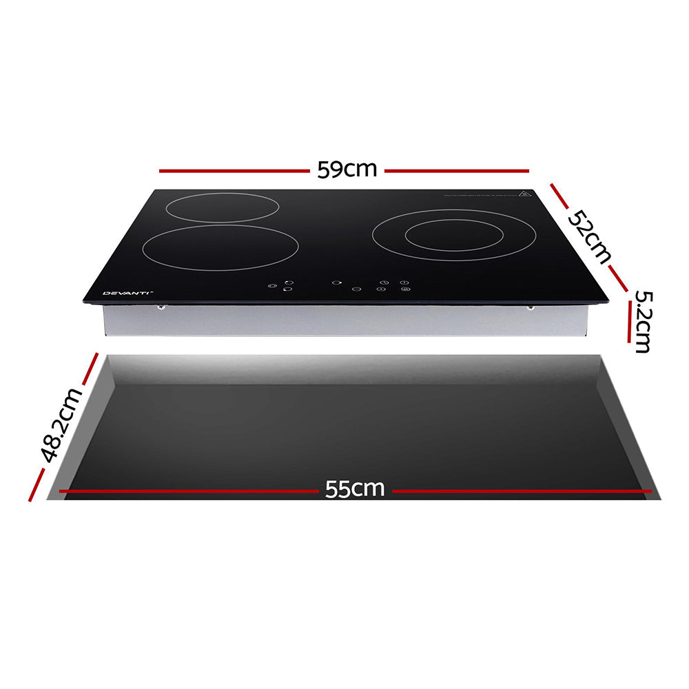Devanti 60cm Electric Ceramic Cooktop 4 Burner Touch Control Black