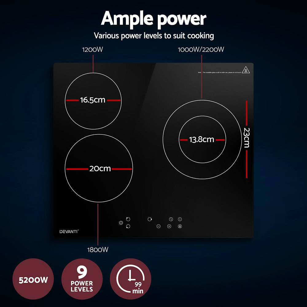 Devanti 60cm Electric Ceramic Cooktop 4 Burner Touch Control Black