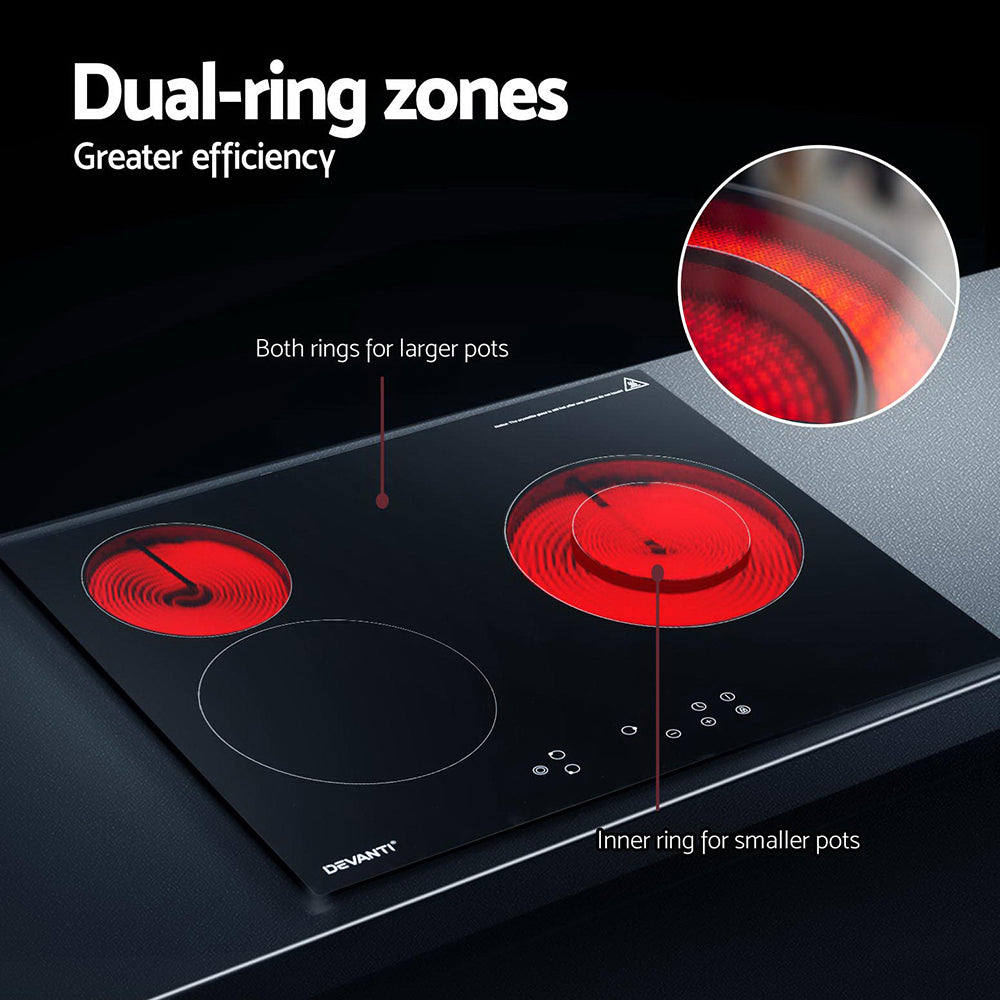 Devanti 60cm Electric Ceramic Cooktop 4 Burner Touch Control Black