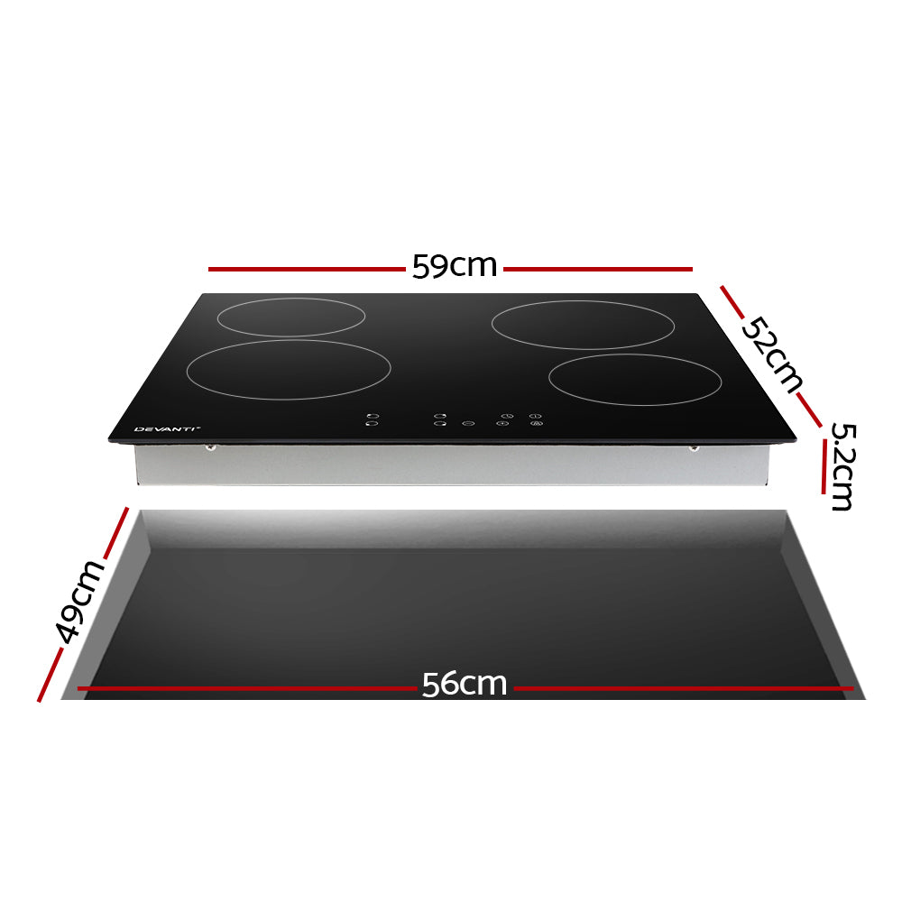Devanti 60cm Electric Ceramic Cooktop Touch Control Black
