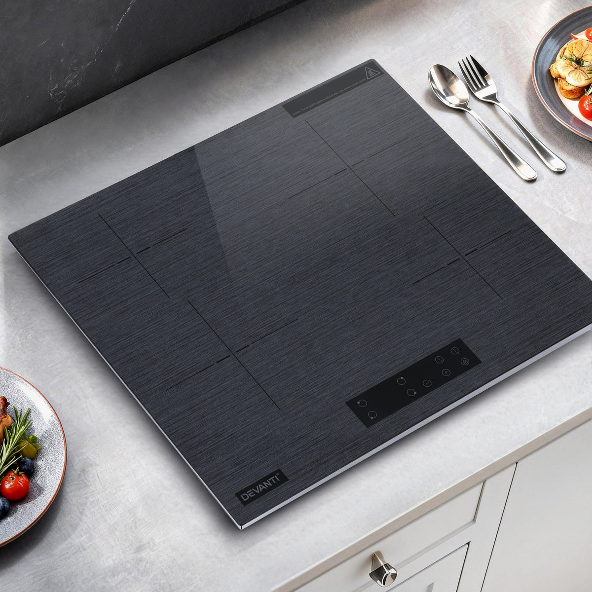 Devanti 60cm Electric Ceramic Cooktop 4 Zone Touch Control Grey