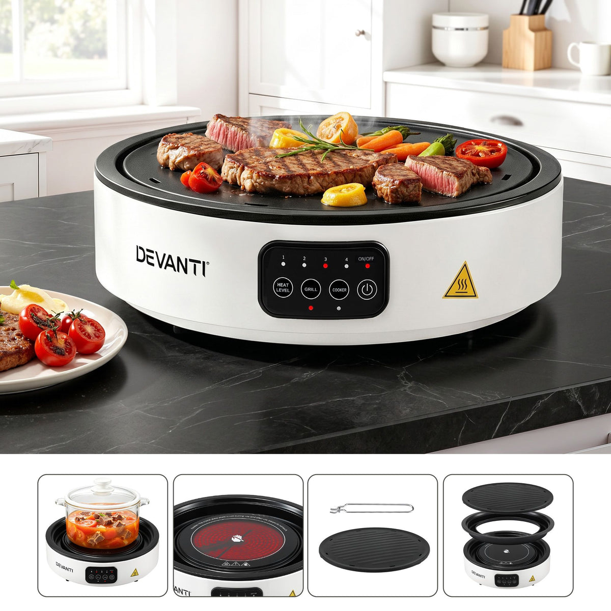 Devanti Countertop Ceramic Cooktop 2000W Electric Hot Plate White