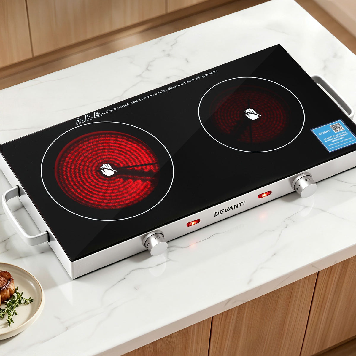 Devanti Portable Ceramic Cooktop Dual Burner 2800W Black