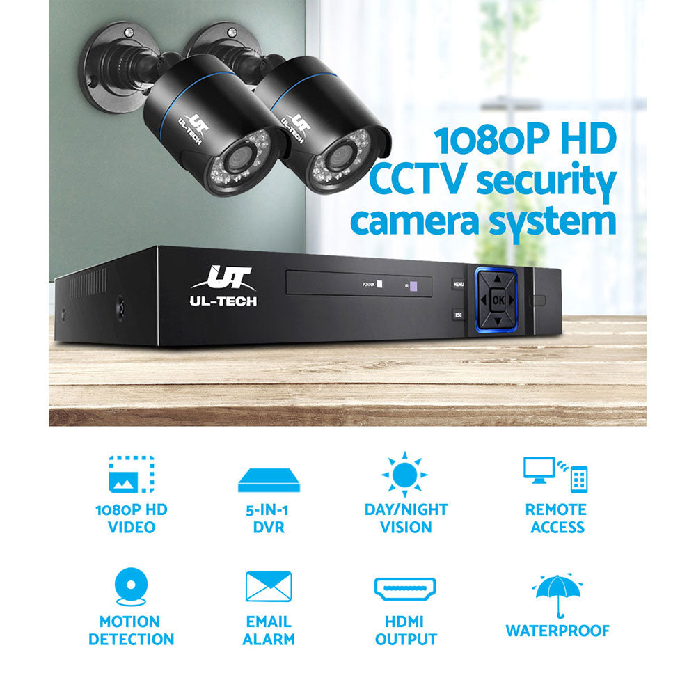 UL-Tech 4CH 1080P CCTV Security System 2 Cameras 1TB Hard Drive