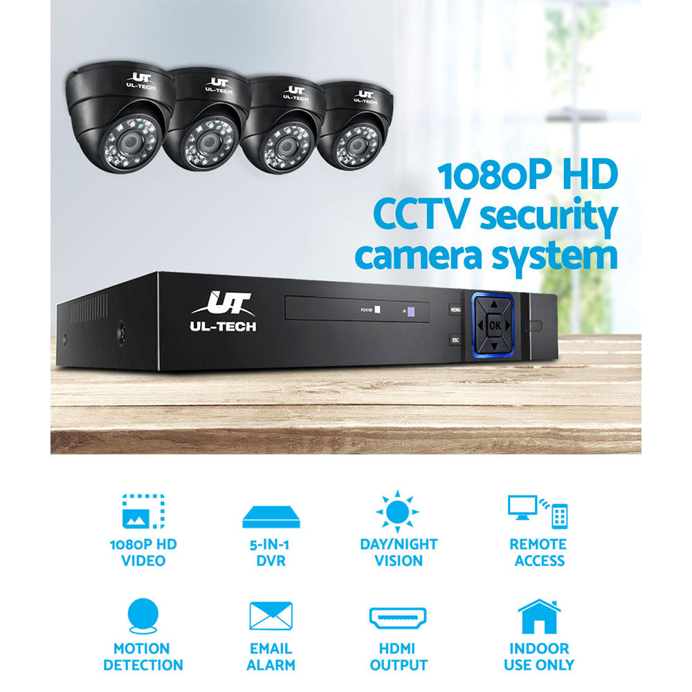 UL-Tech 4CH 1080p CCTV Security System Indoor Cameras Motion Detection