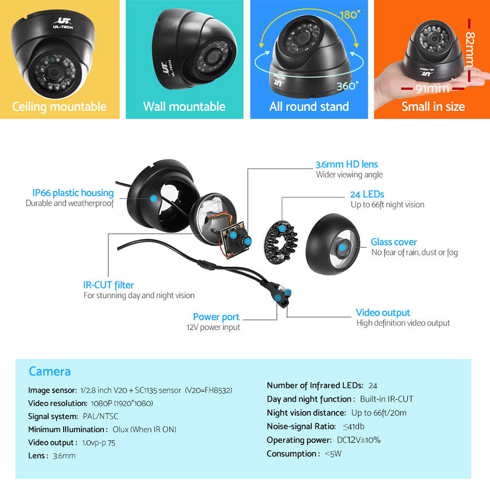 UL-Tech 8CH 1080P CCTV Security System 8 Cameras 1TB HDD Indoor