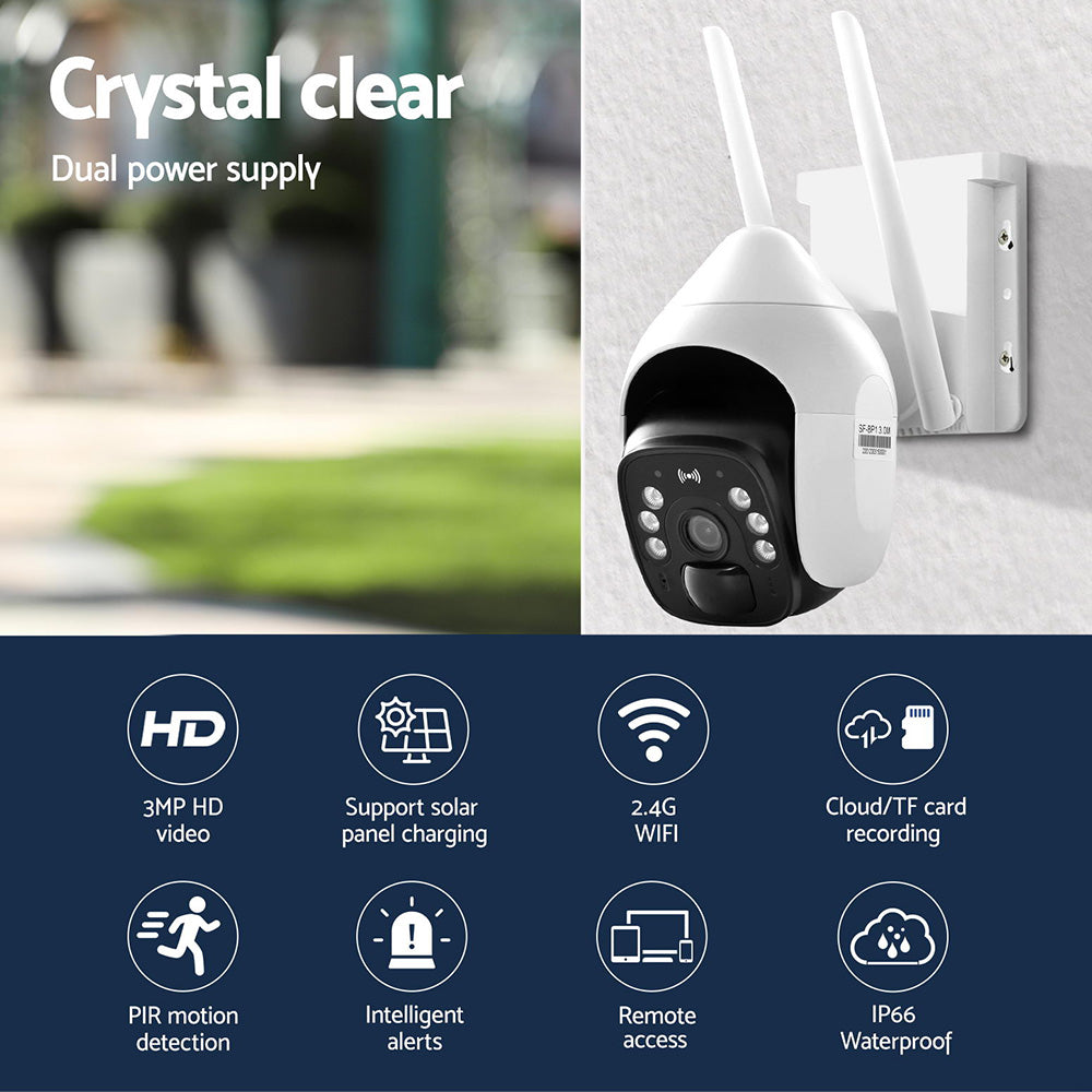 UL-Tech 3MP Security Camera Solar Panel White IP66 Waterproof