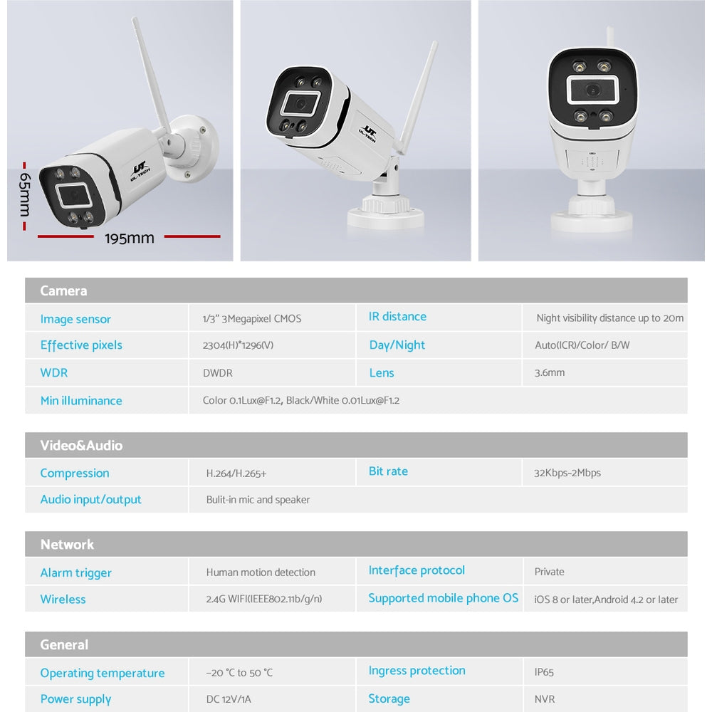 UL-Tech 3MP Wireless CCTV Camera Indoor/Outdoor White