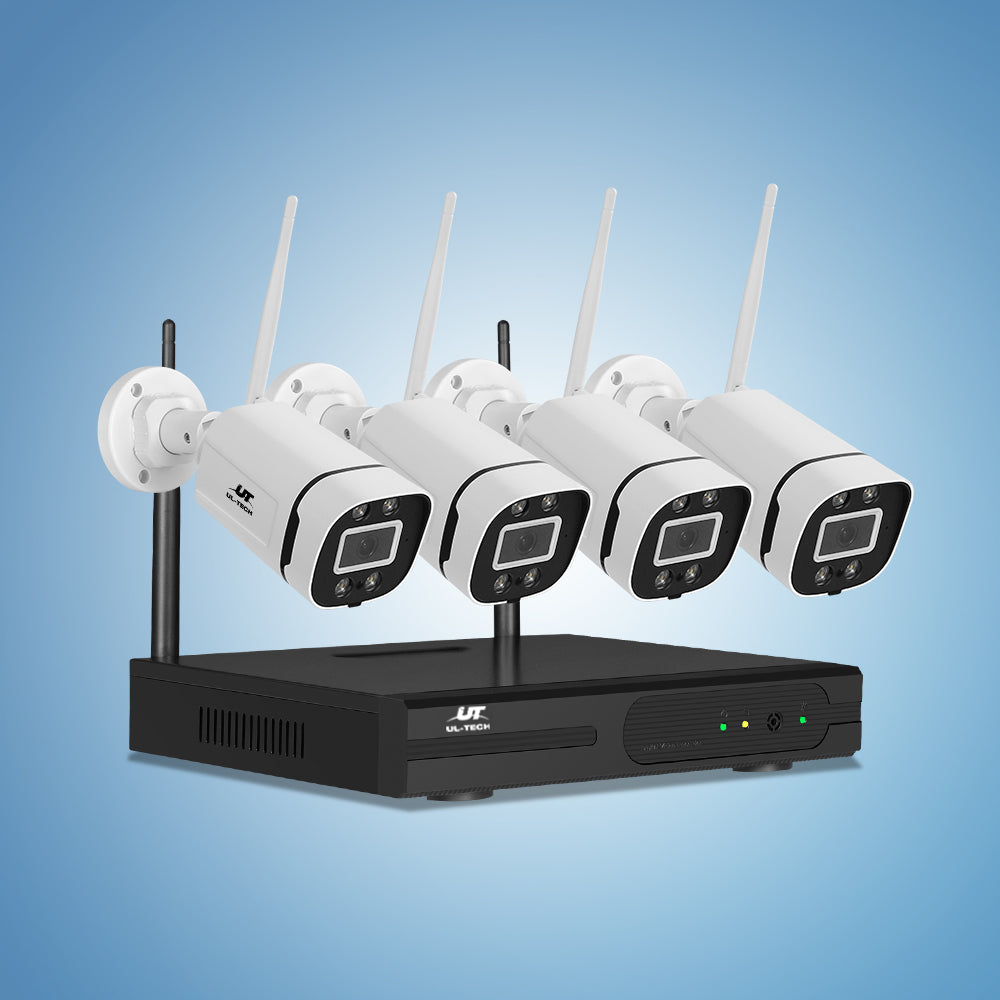 UL-Tech 8CH NVR Wireless CCTV Security System 3MP 4 Cameras White