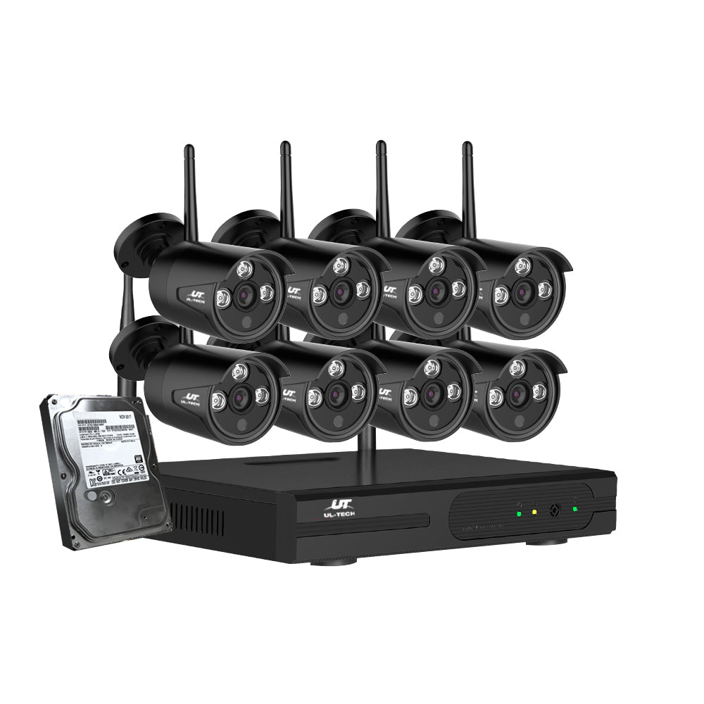 UL-Tech 8CH NVR 3MP Wireless CCTV Security System 8 Bullet Cameras 4TB