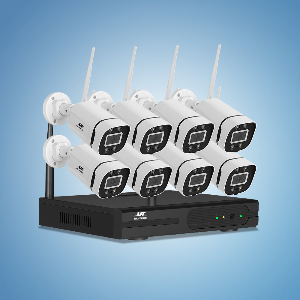 UL-Tech 8CH NVR 3MP Wireless CCTV Security System 8 Cameras White