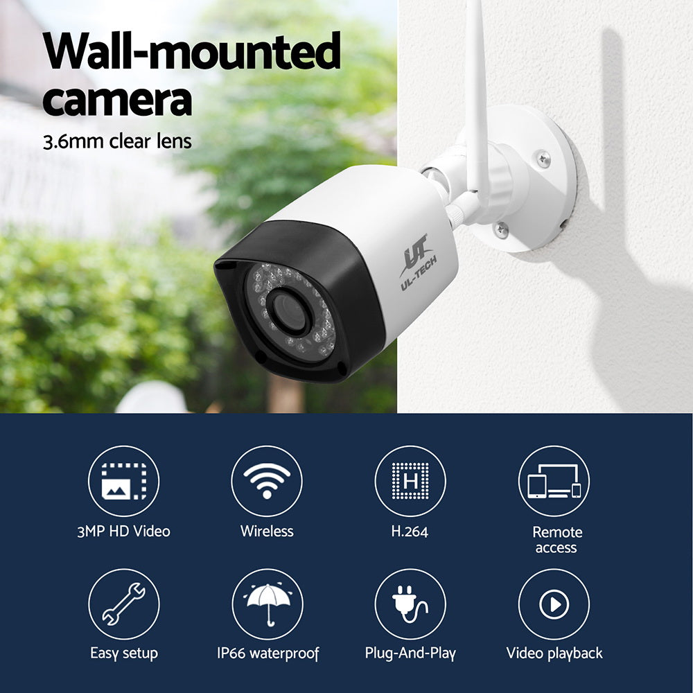 UL-tech 3MP Wireless CCTV 8CH System 4 Cameras Weatherproof