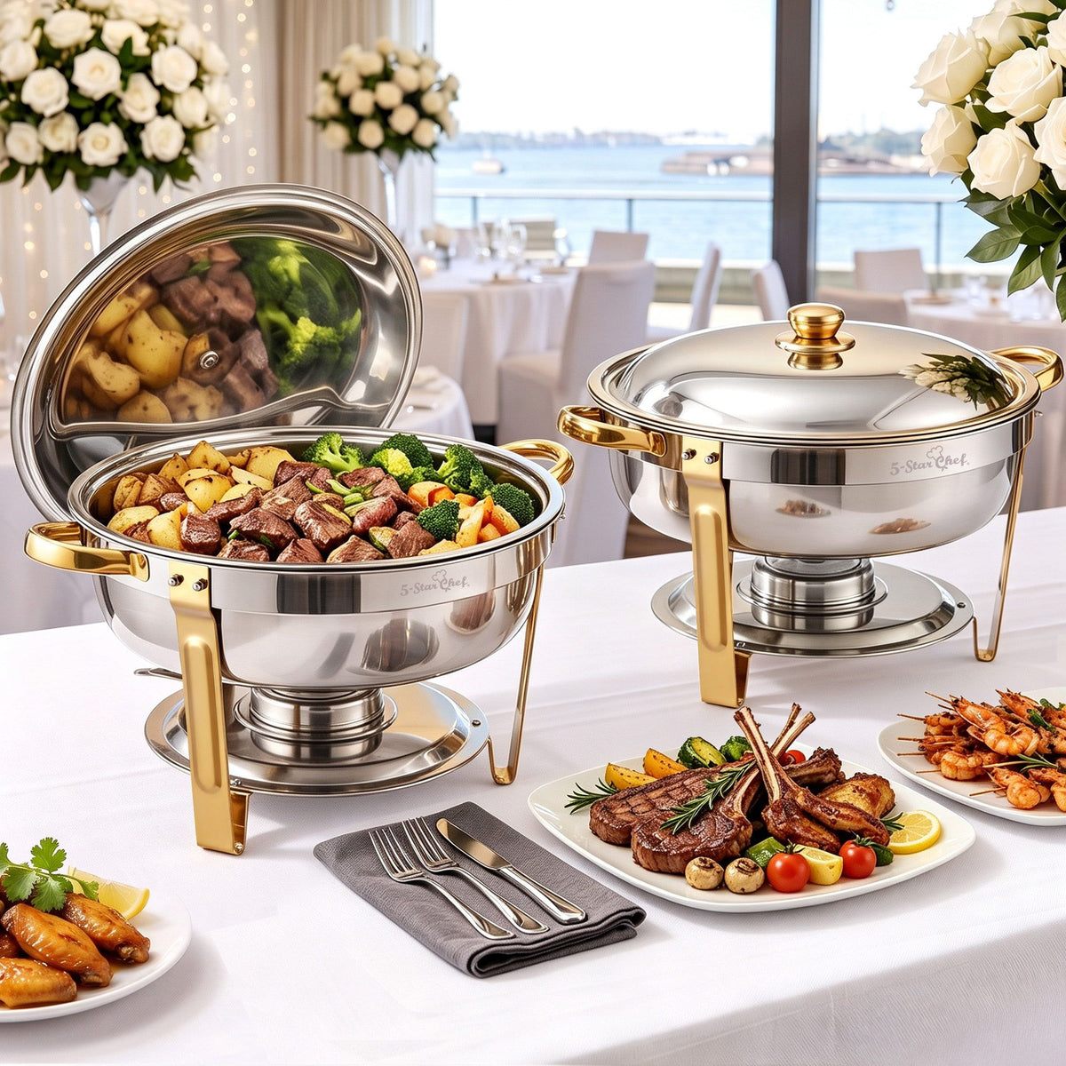 5-Star Chef 5L Chafing Dish Set of 2 Food Warmer Buffet Server