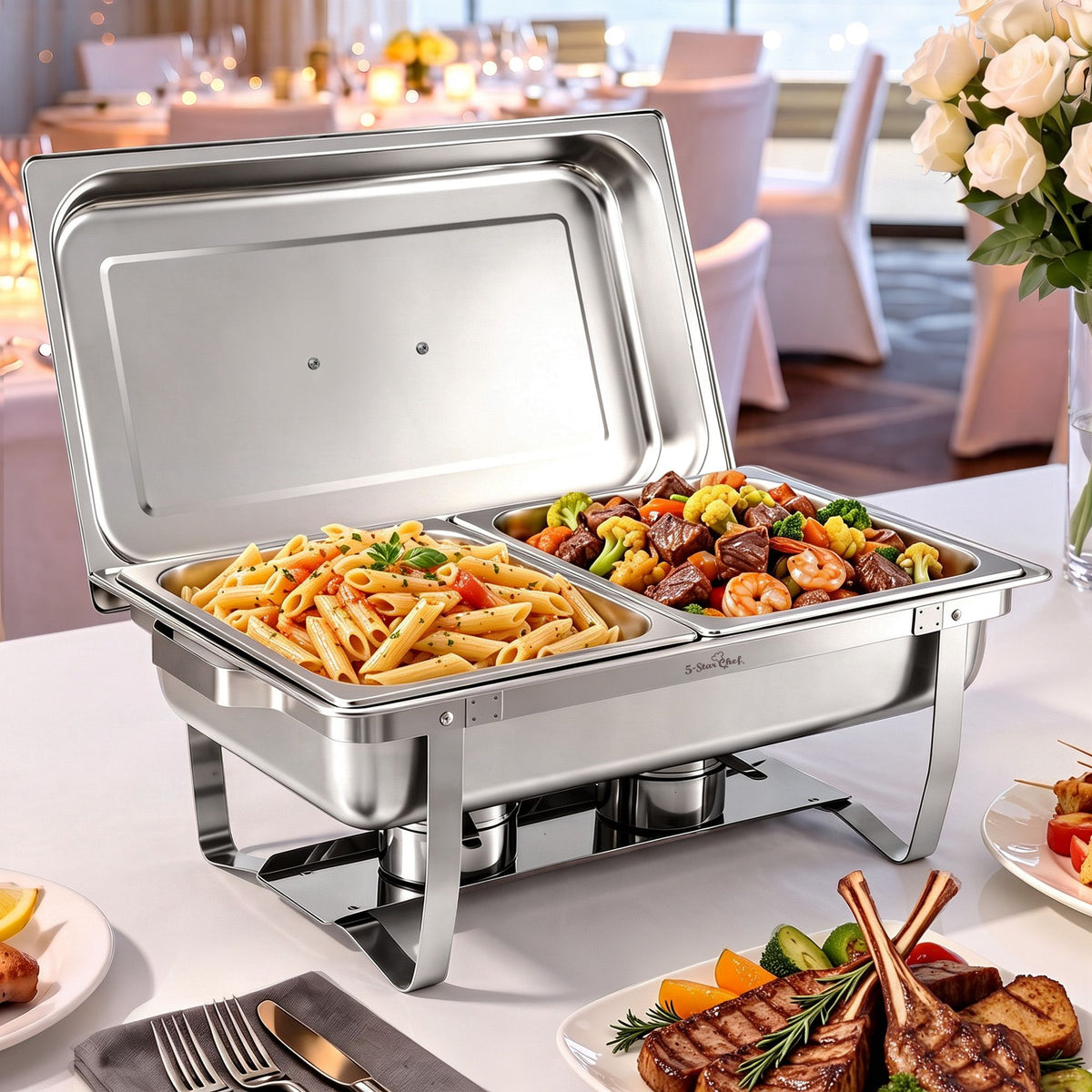 5-Star Chef Chafing Dish 8L 2-Pan Buffet Warmer