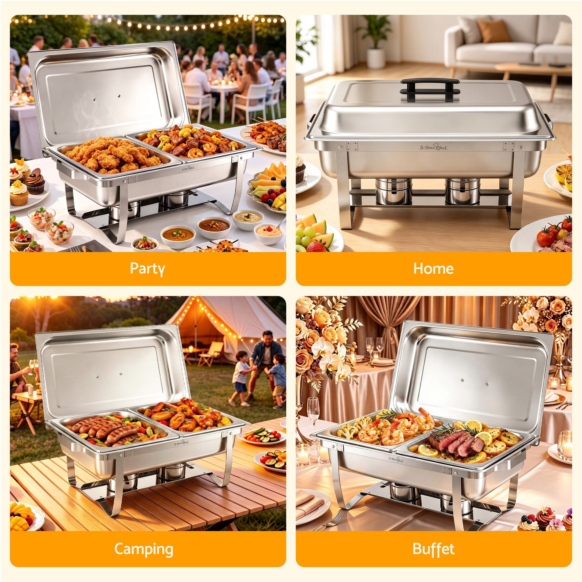 5-Star Chef Chafing Dish 8L 2-Pan Buffet Warmer Food Warmer Catering Server