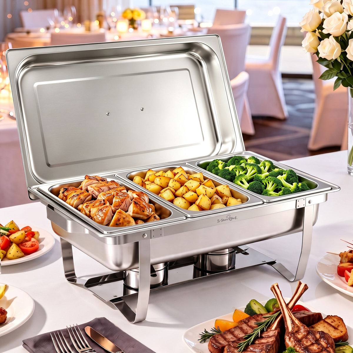5-Star Chef Chafing Dish 7.5L 3-Pan Buffet Food Warmer