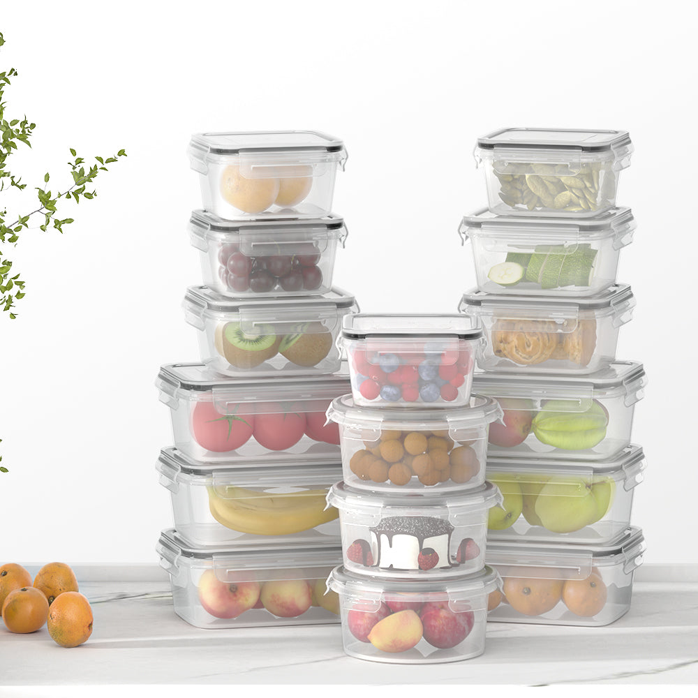 5-Star Chef 16-Piece Food Storage Container Set BPA-Free White & Black
