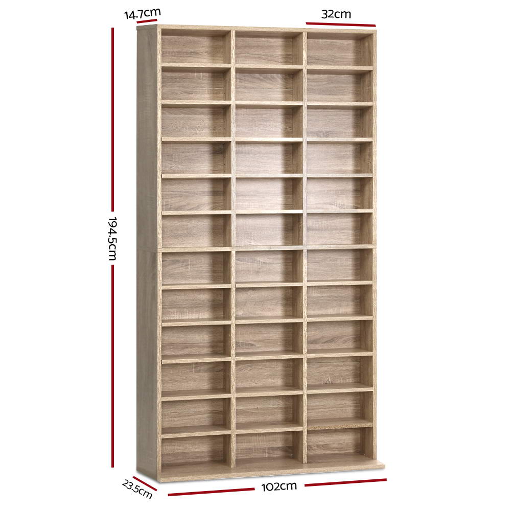 BERT Oak Bookshelf CD DVD Storage Rack Adjustable Shelves