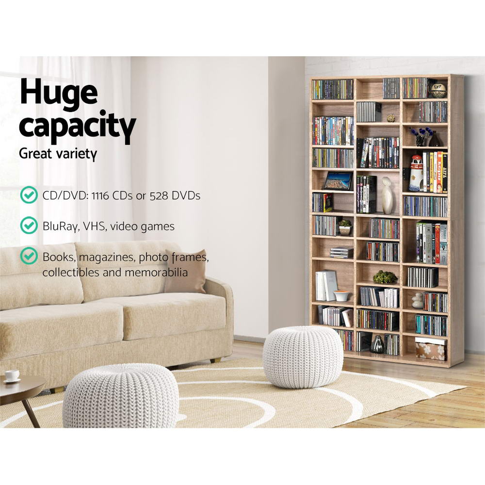 BERT Oak Bookshelf CD DVD Storage Rack Adjustable Shelves