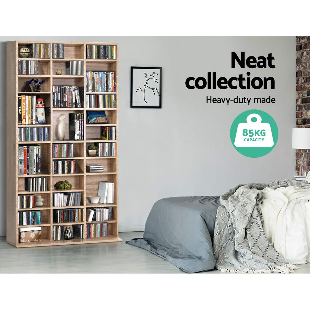 BERT Oak Bookshelf CD DVD Storage Rack Adjustable Shelves