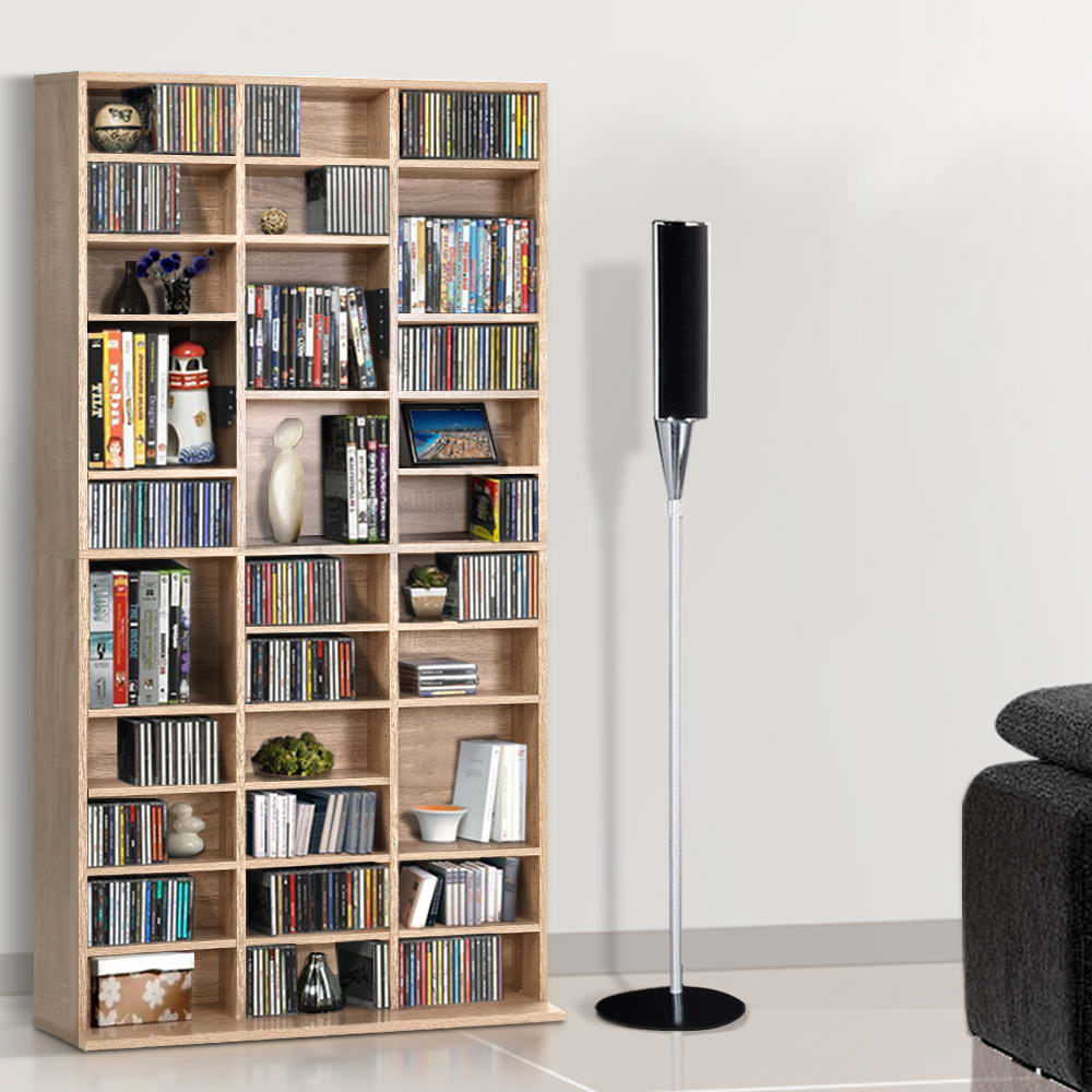 BERT Oak Bookshelf CD DVD Storage Rack Adjustable Shelves
