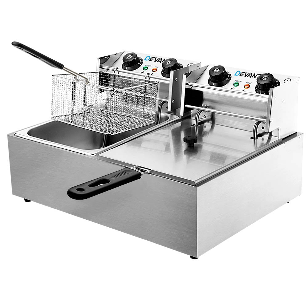 Devanti 20L Electric Deep Fryer Double Baskets 4400W Silver