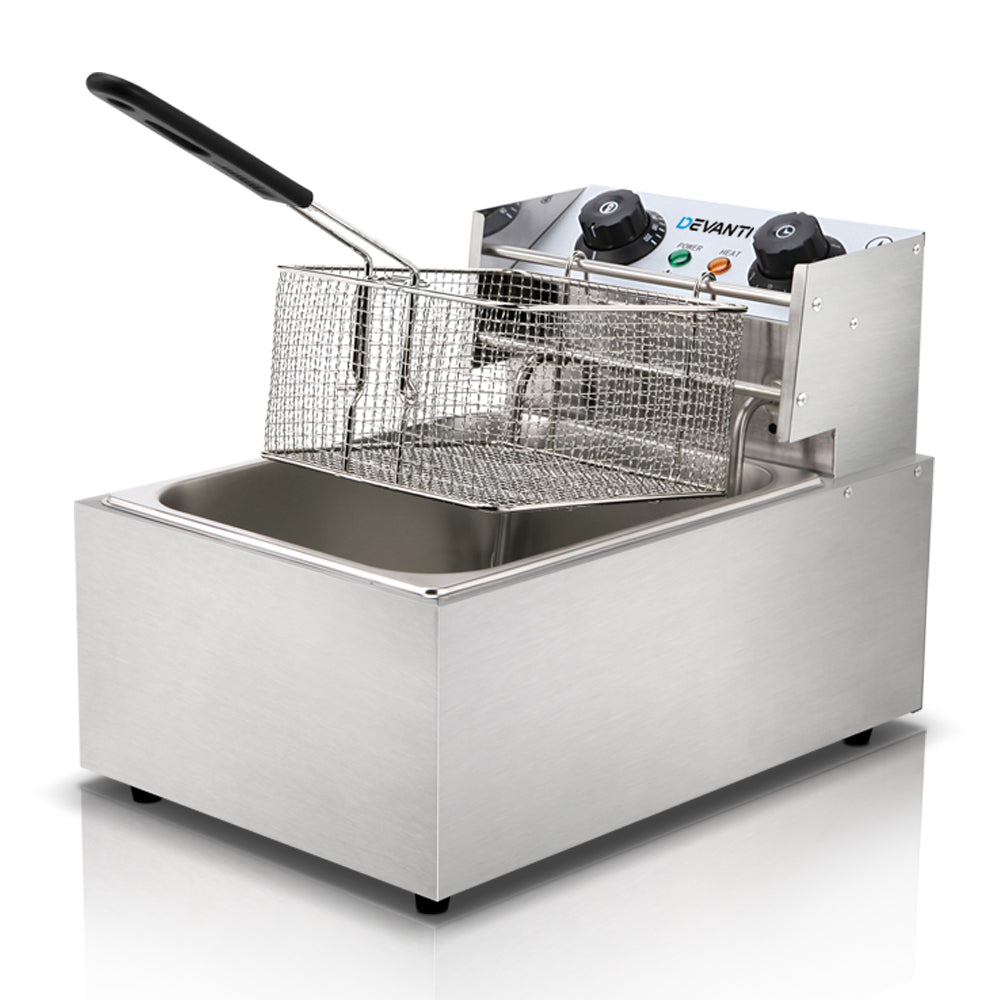 Devanti 10L Electric Deep Fryer Single Basket 2200W Silver