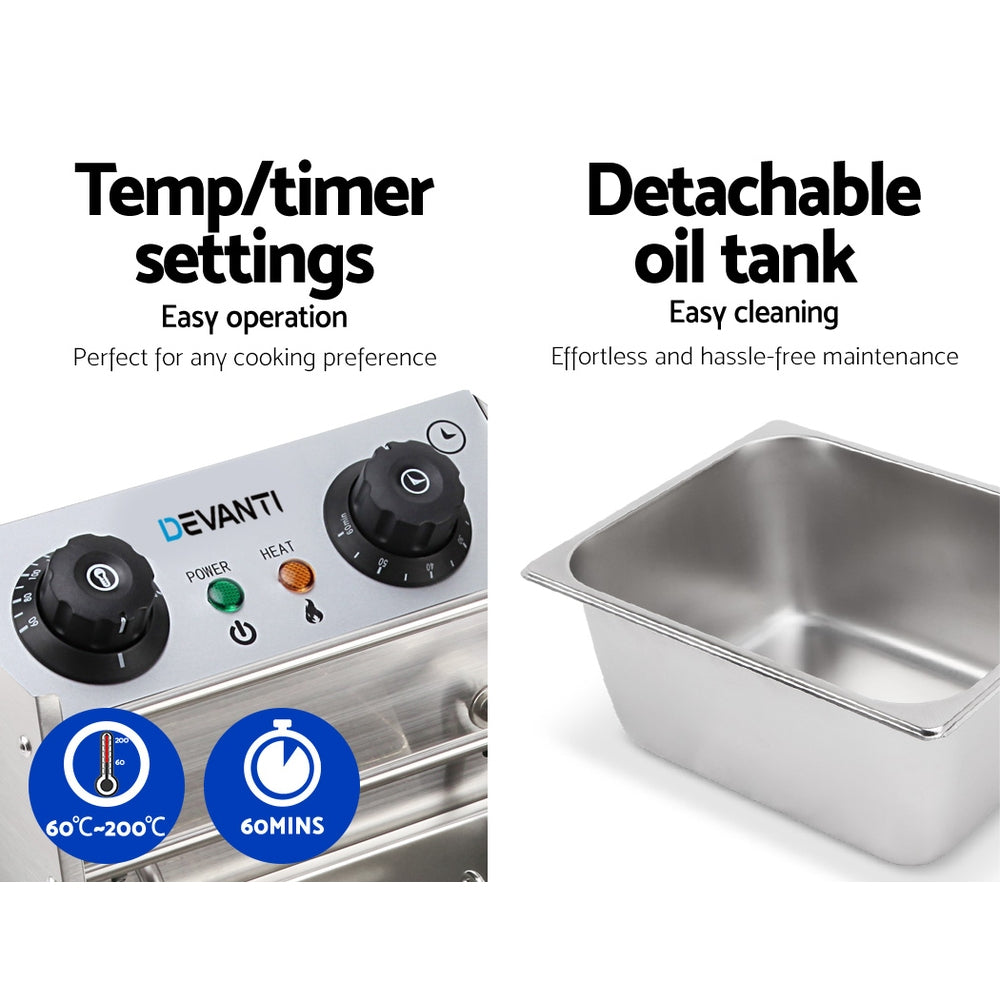 Devanti 10L Electric Deep Fryer Single Basket 2200W Silver