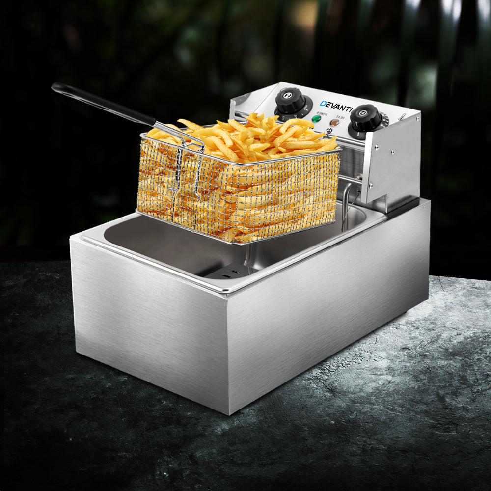 Devanti 10L Electric Deep Fryer Single Basket 2200W Silver