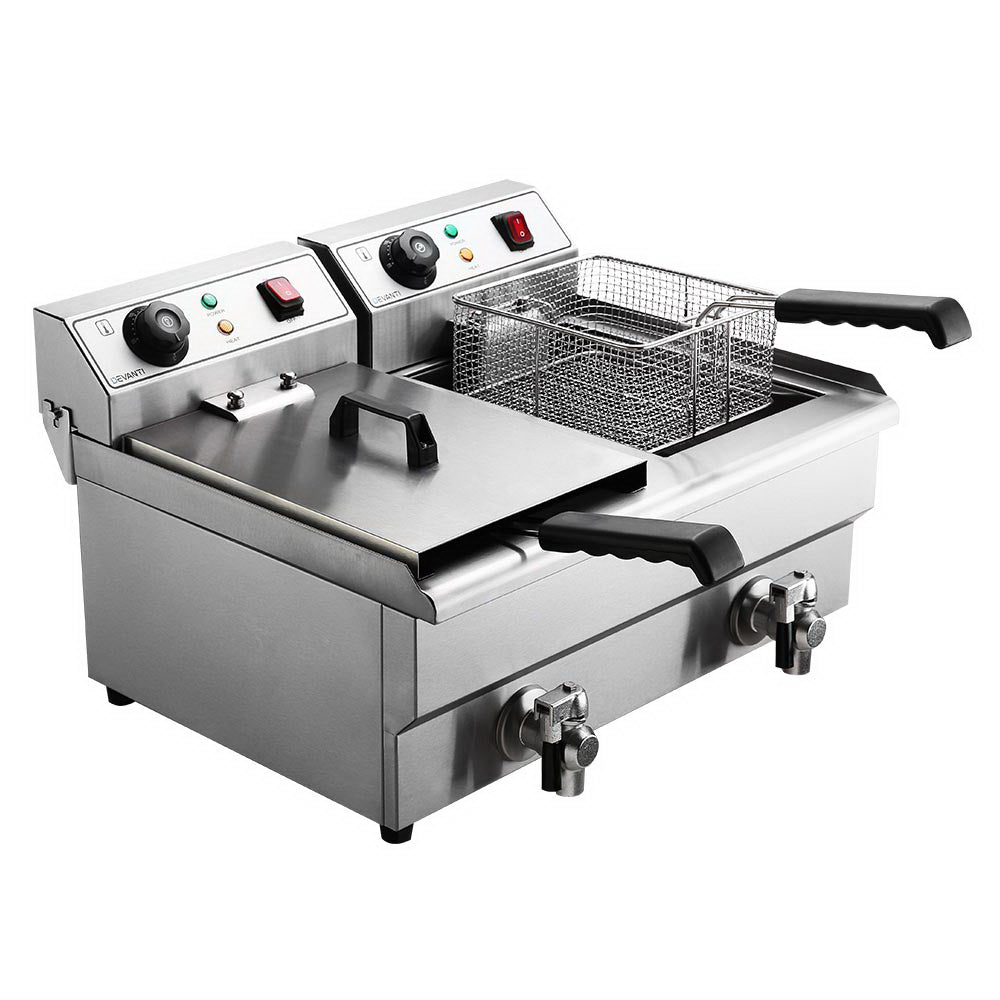 Devanti Commercial Electric Twin Deep Fryer with Oil Taps