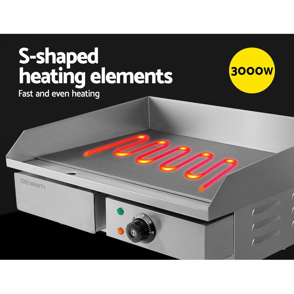 Devanti 55cm Commercial Electric Griddle BBQ Grill Plate 3000W