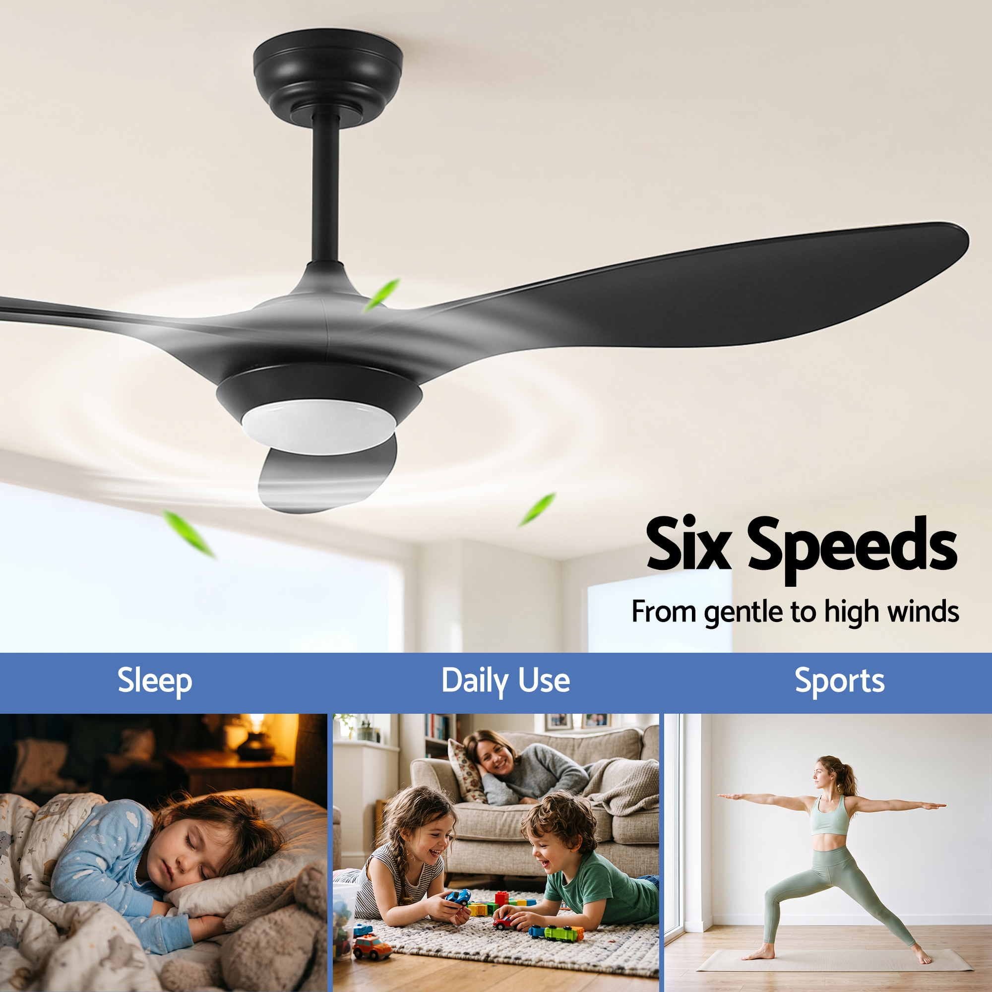 Devanti 52'' Ceiling Fan DC Motor w/Light w/Remote - Black