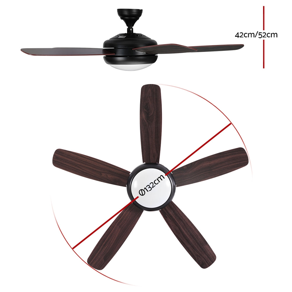 Devanti 52" Ceiling Fan AC Motor 5 Blades LED Light Dark Wood
