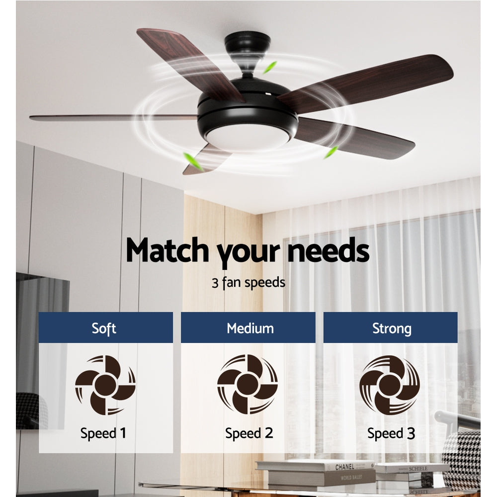 Devanti 52" Ceiling Fan AC Motor 5 Blades LED Light Dark Wood