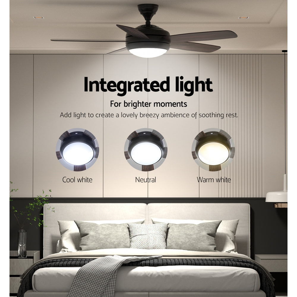 Devanti 52" Ceiling Fan AC Motor 5 Blades LED Light Dark Wood