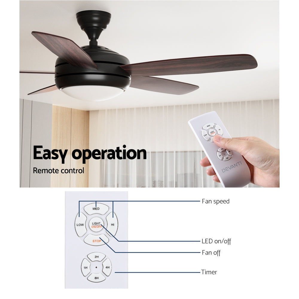 Devanti 52" Ceiling Fan AC Motor 5 Blades LED Light Dark Wood