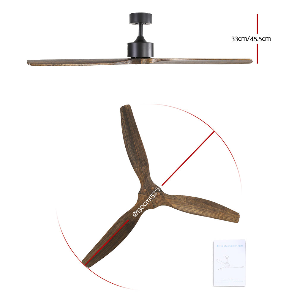Devanti 52'' Ceiling Fan AC Motor 3 Blades Remote Dark Wood