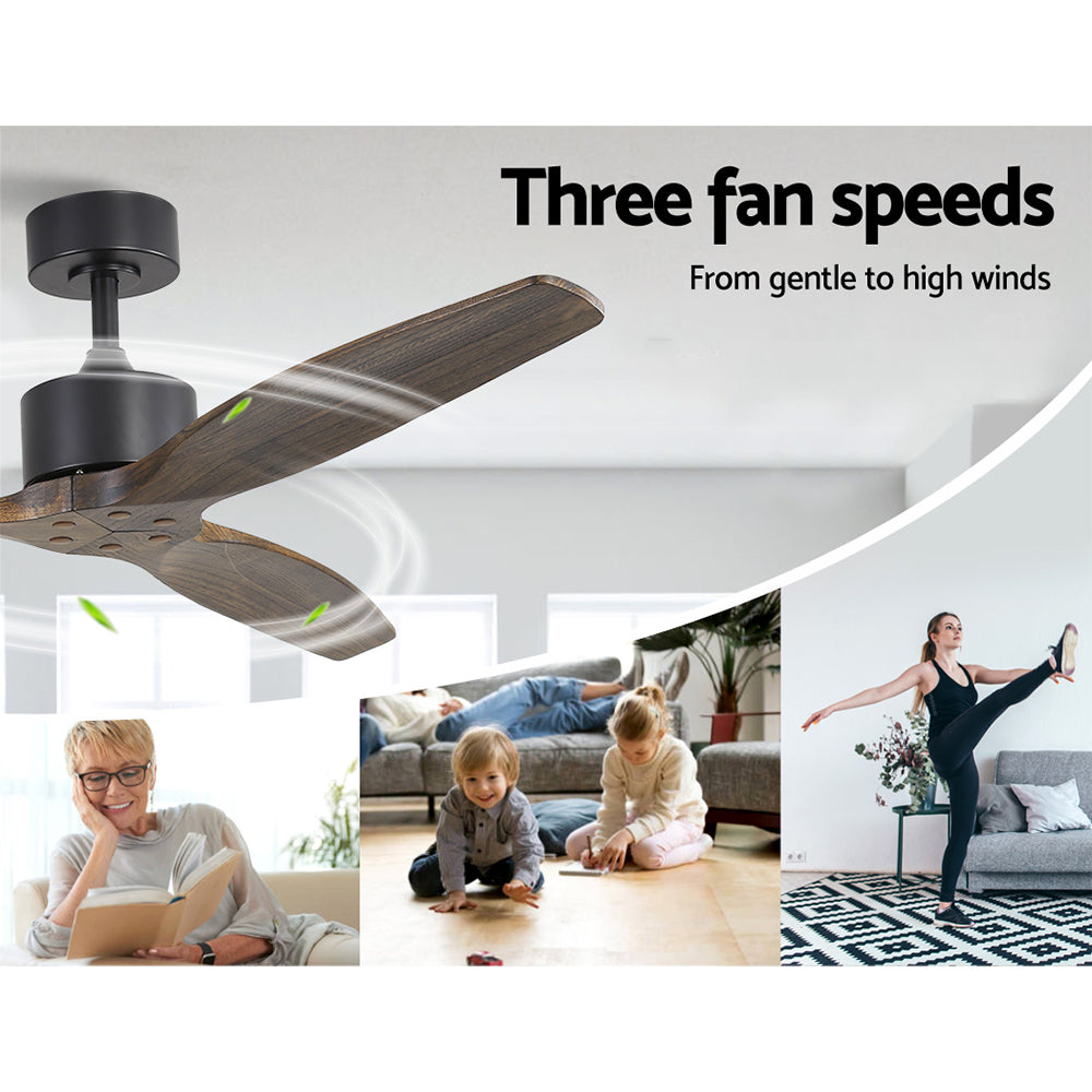 Devanti 52'' Ceiling Fan AC Motor 3 Blades Remote Dark Wood