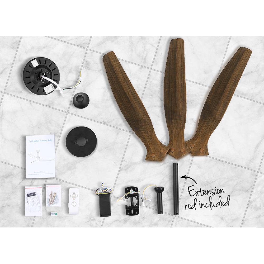 Devanti 52'' Ceiling Fan AC Motor 3 Blades Remote Dark Wood
