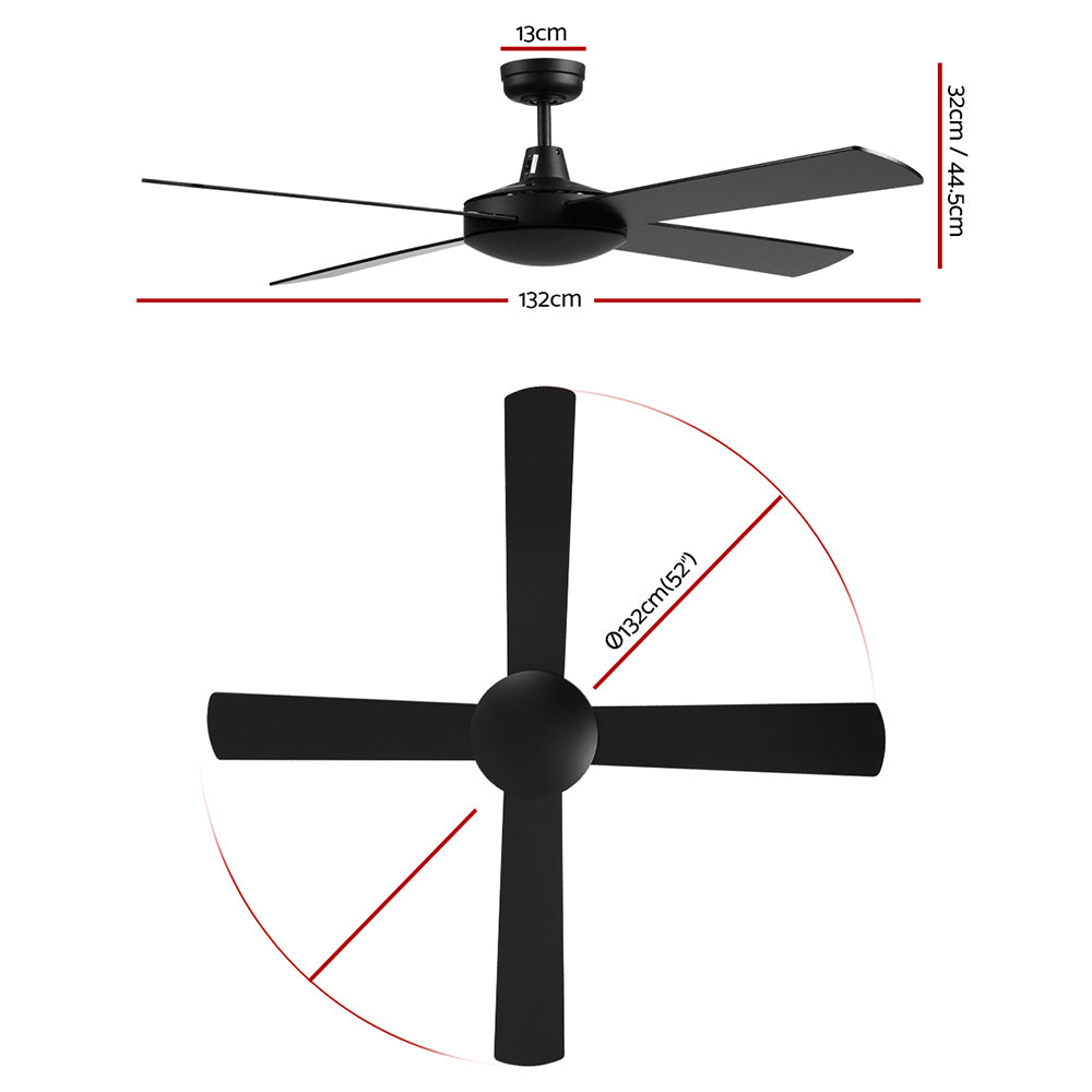 Devanti 52'' Ceiling Fan AC Motor 4 Blades Remote Black