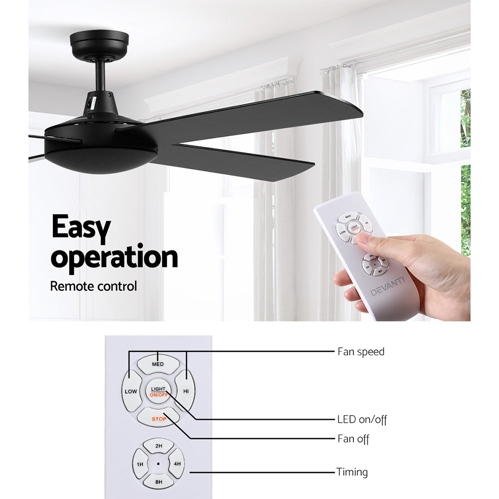 Devanti 52'' Ceiling Fan AC Motor 4 Blades Remote Black