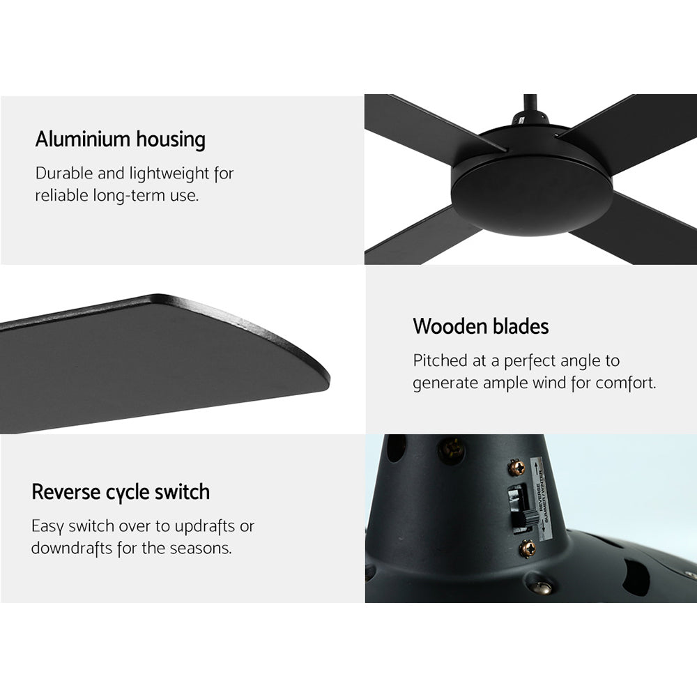 Devanti 52'' Ceiling Fan AC Motor 4 Blades Remote Black